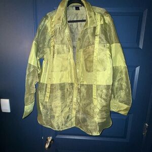 Ashley Stewart Lime Green Sheer Button-Up Blouse